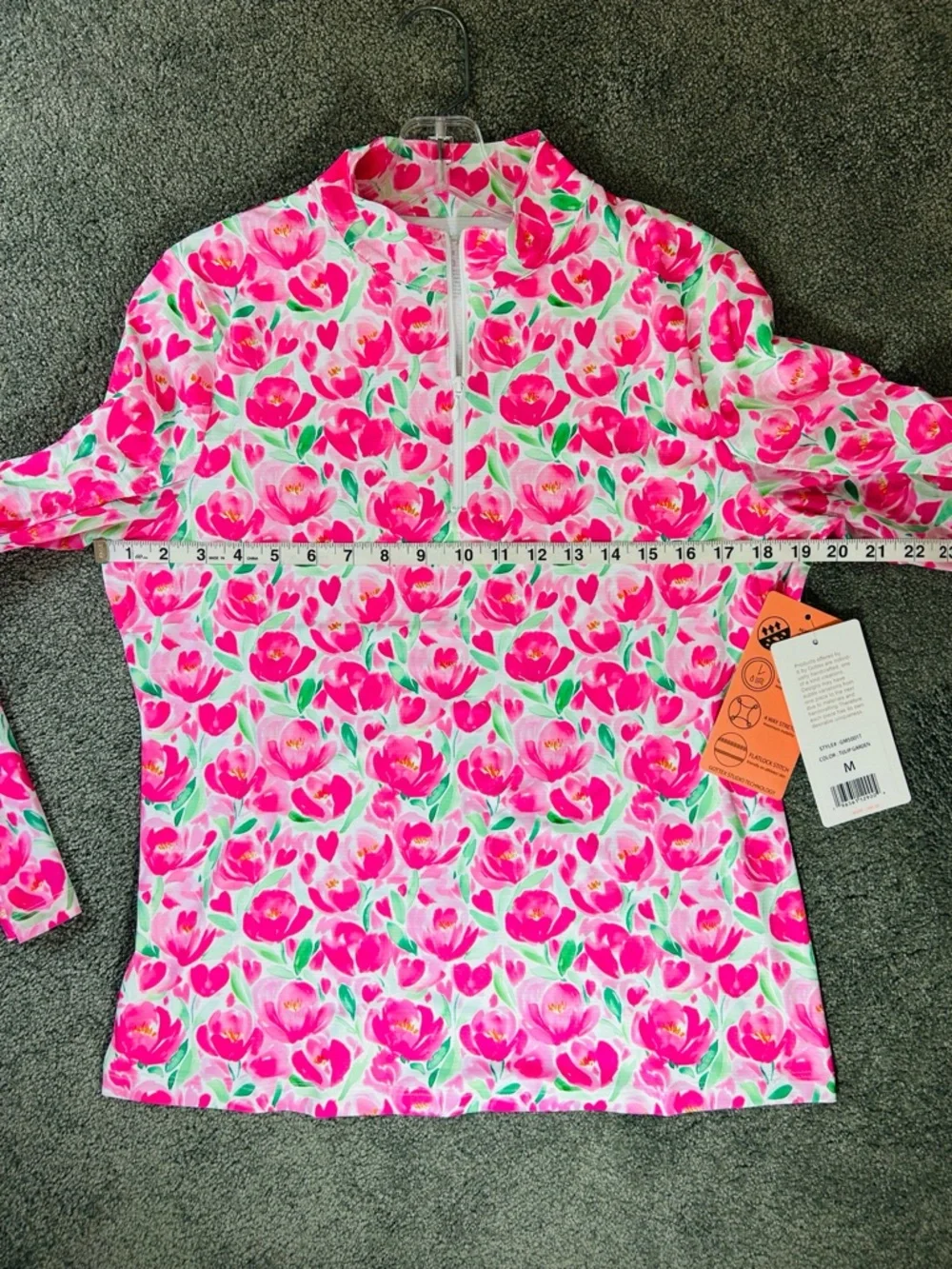 Gottex Pink, Green & White Floral Tulips 1/4 Quarter Zip Sport / Utility Jacket